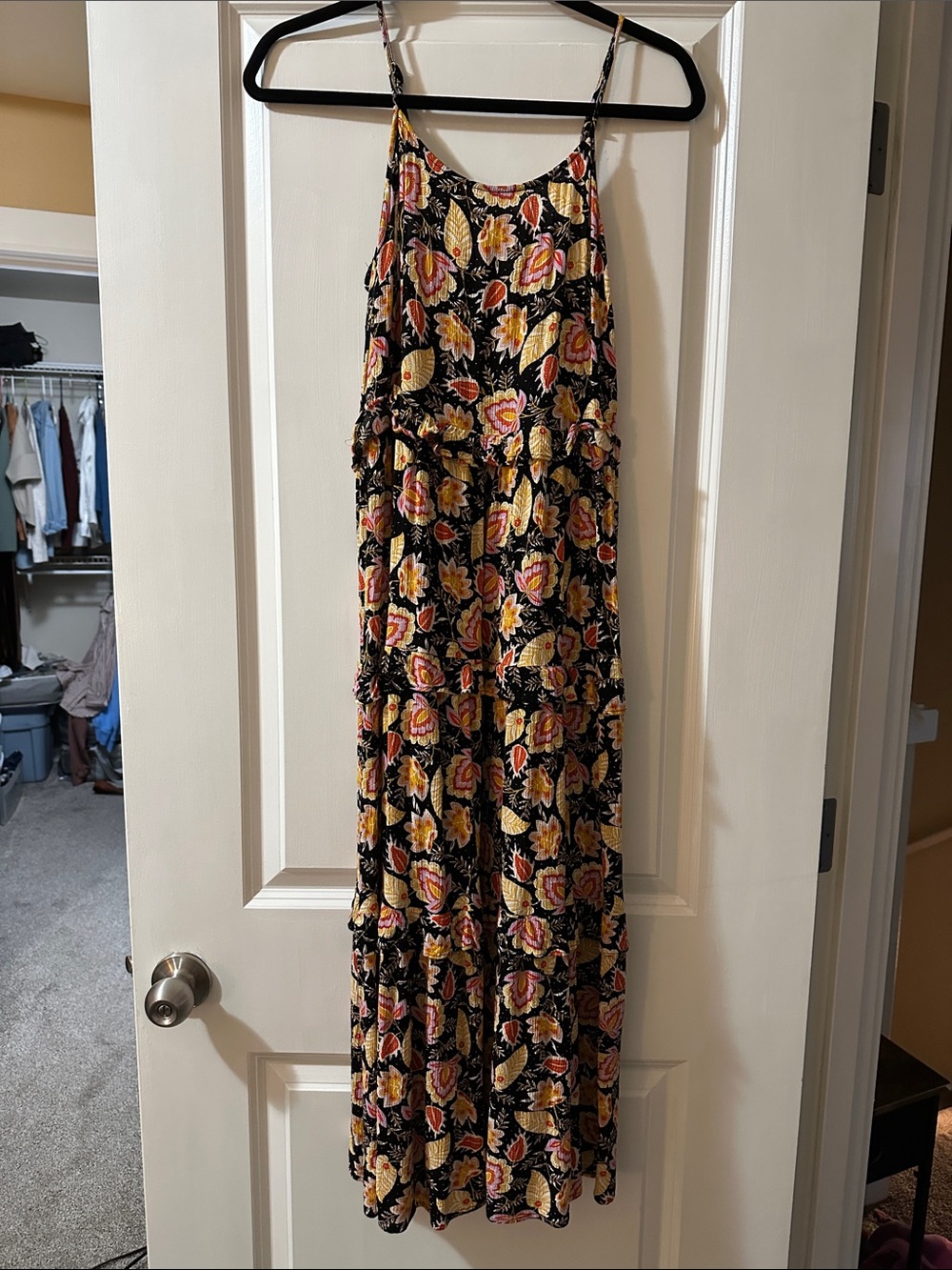 LOFT Black Maxi Dress with Yellow & Pink Floral